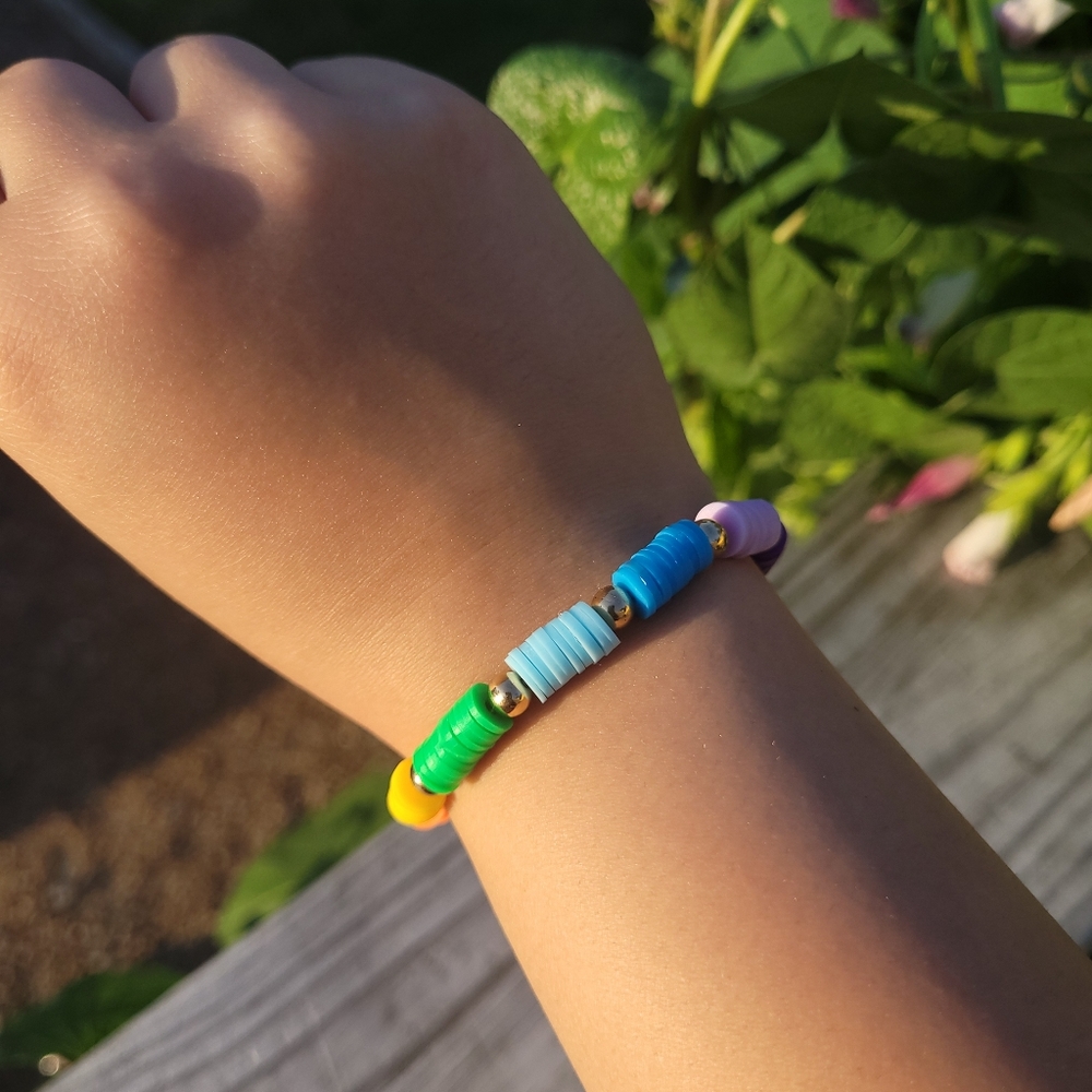 Rainbow & Gold Clay Bead Bracelet